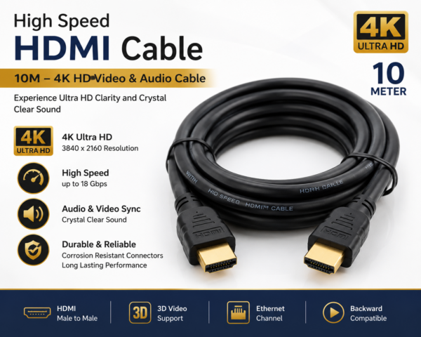 High Speed HDMI Cable 10M – 4K HD Video & Audio Cable