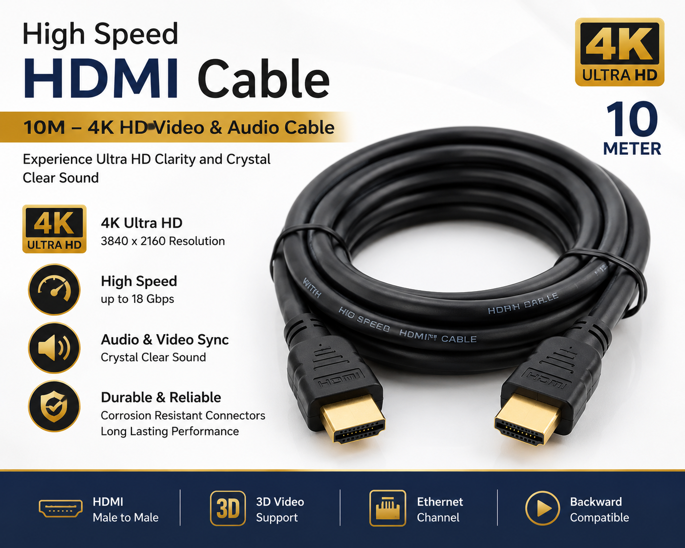 High Speed HDMI Cable 10M – 4K HD Video & Audio Cable High Speed HDMI Cable 10M – 4K HD Video & Audio Cable